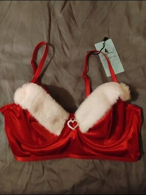 Festive Red Velvet Bra with Faux Fur Trim